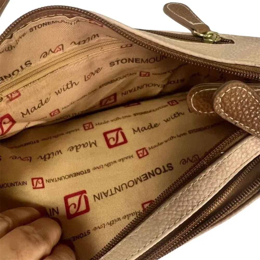 Stone Mountain Women's Beige Leather Hobo Shoulder Bag